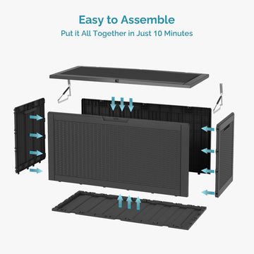 100 Gallon Outdoor Storage Box - Waterproof Resin Deck Box with Gas Strut, Lockable, UV Resistant, for Patio Cushions, Pool Supplies, Black thumbnail