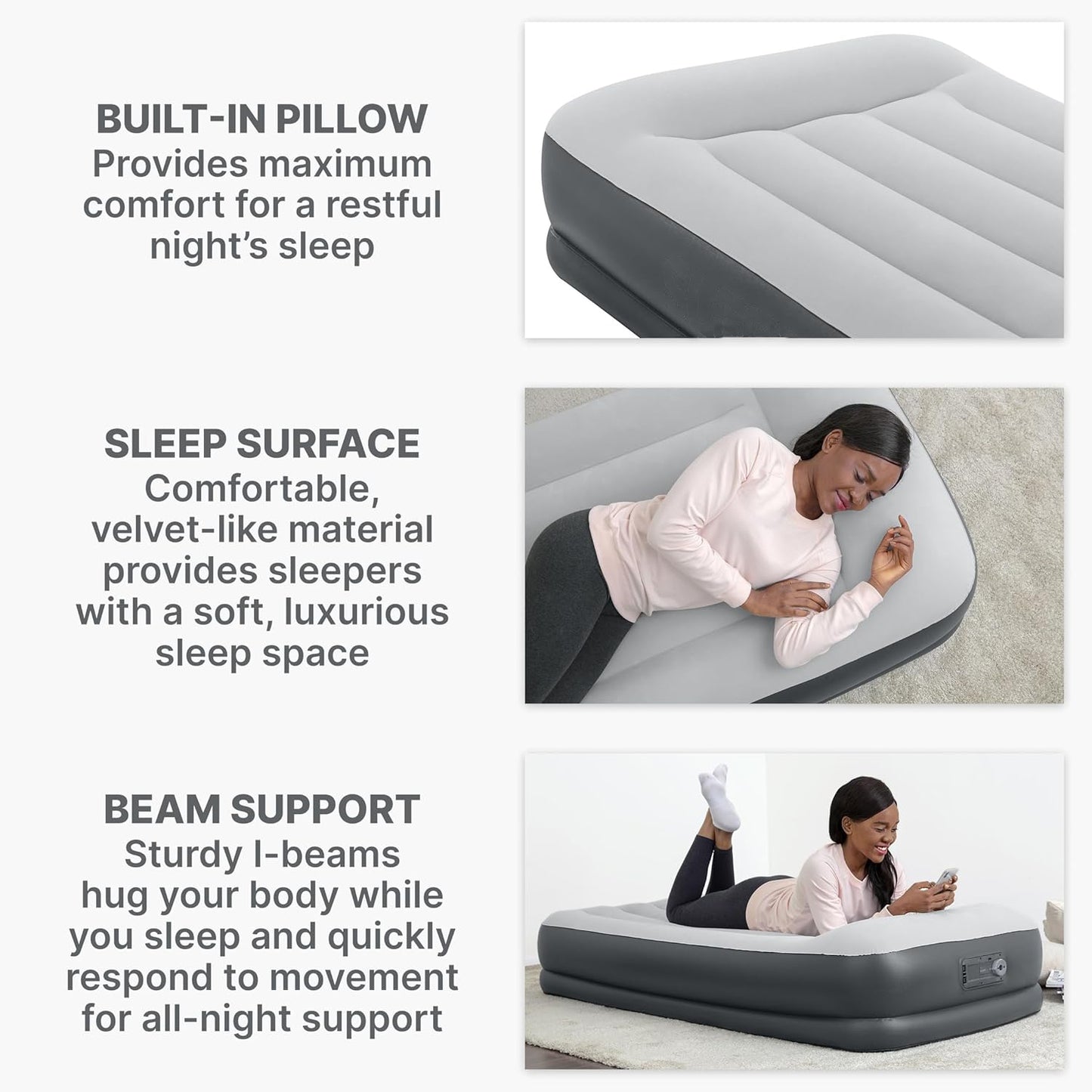 Durable Inflatable Air Mattress | Built-in Pump, Pillow & USB Charger