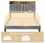 Wooden Platform Bed Frame with Storage Headboard, Built-in Charging Station & RGB LED Lights, Compatible with Multiple Mattress Sizes, Easy Assembly (Color: Grey)