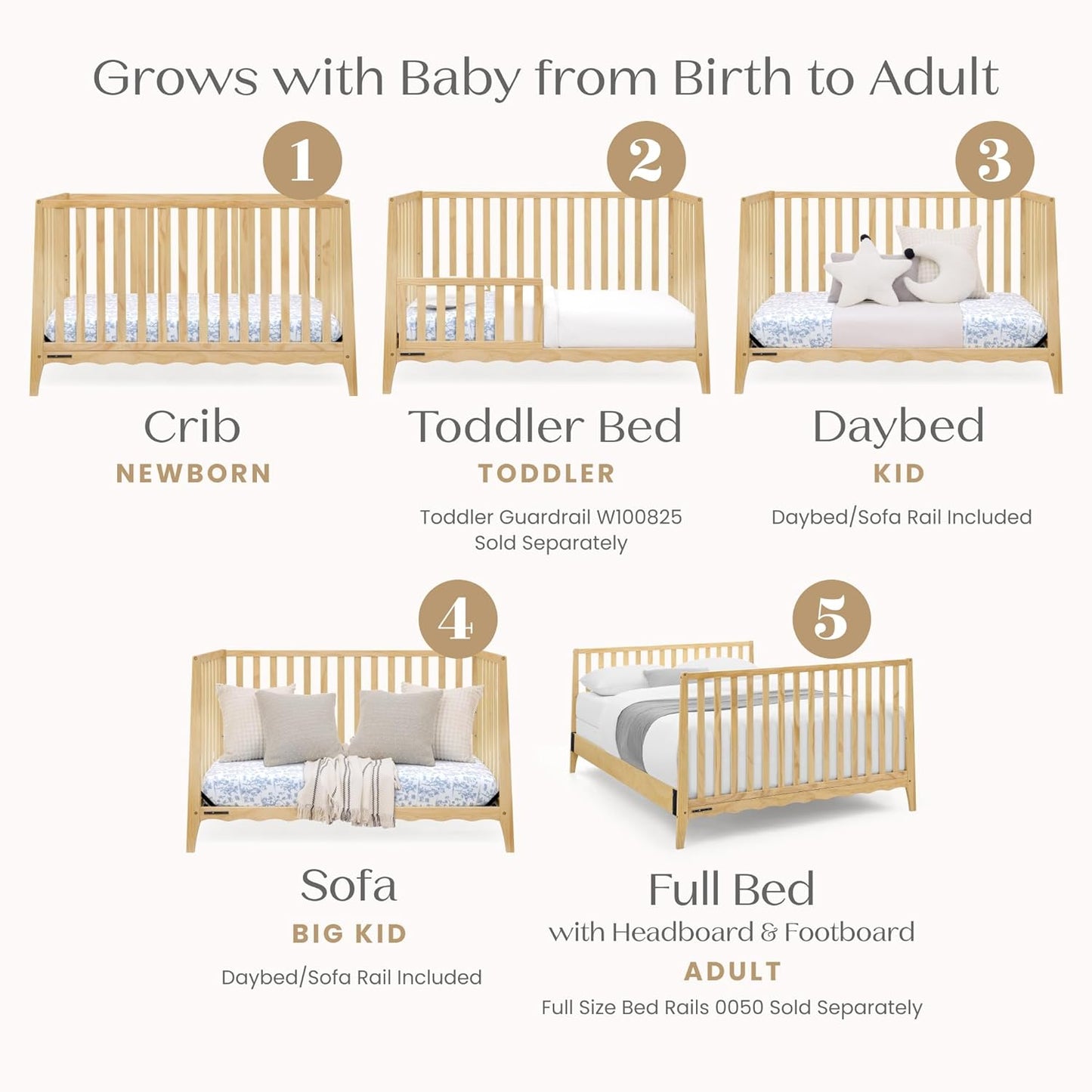 Sersper 5-in-1 Convertible Wood Crib