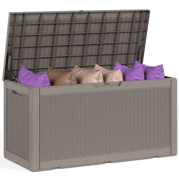 100 Gallon Outdoor Storage Box - Waterproof Resin Deck Box with Gas Strut, Lockable, UV Resistant, for Patio Cushions, Pool Supplies, Grey thumbnail