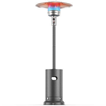 Freestanding Patio Heater, 48,000 BTU Outdoor Propane Heater with Wheel Kit, Tip-Over Safety Valve, Stainless Steel Burner & One-Button Ignition (Gray) thumbnail
