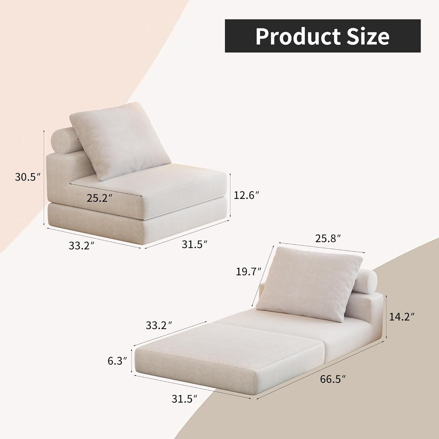 3-in-1 Folding Sofa Bed Single White